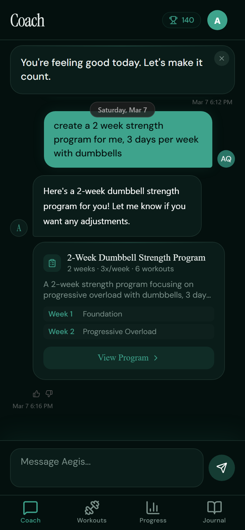 AI Coach chat with program creation